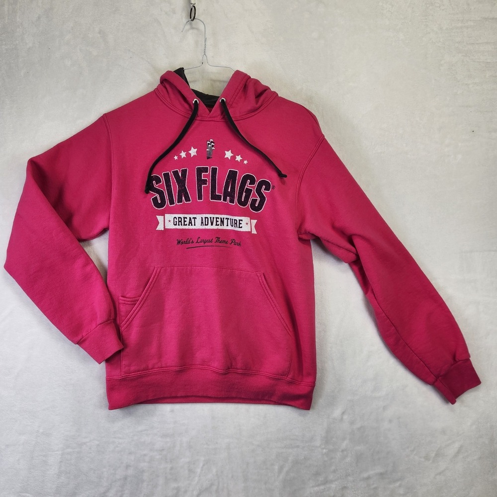 Fruit of the Loom Six Flags Great Adventure Hoodie Pink‎ Sofspun Women Size L
